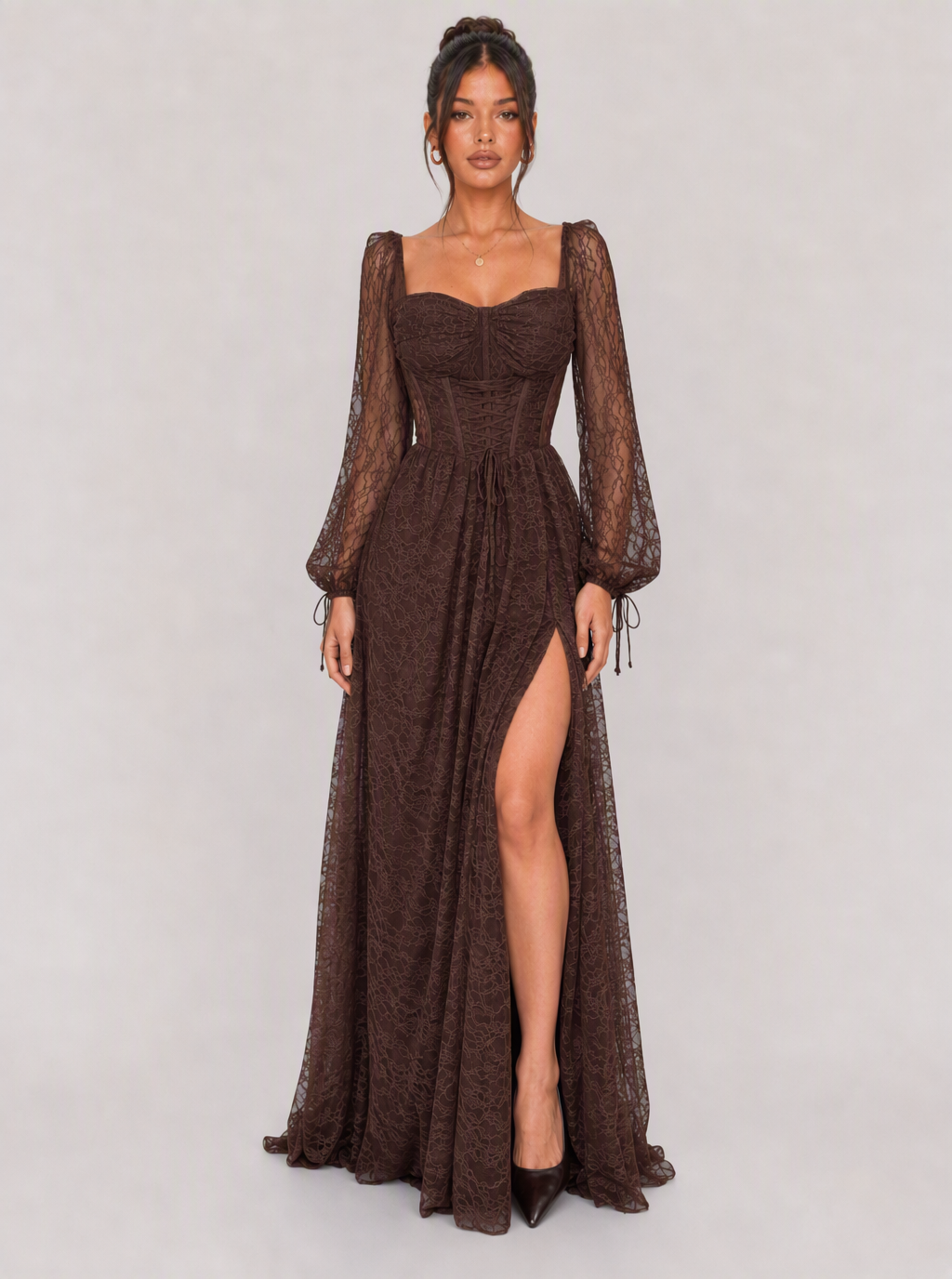 Lottie Lace High-Slit Maxi Dress