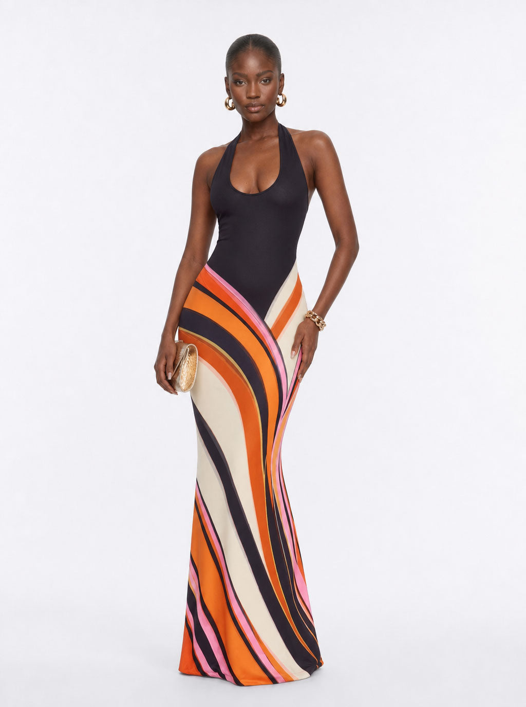 Gwen Geometric Halter Maxi Dress