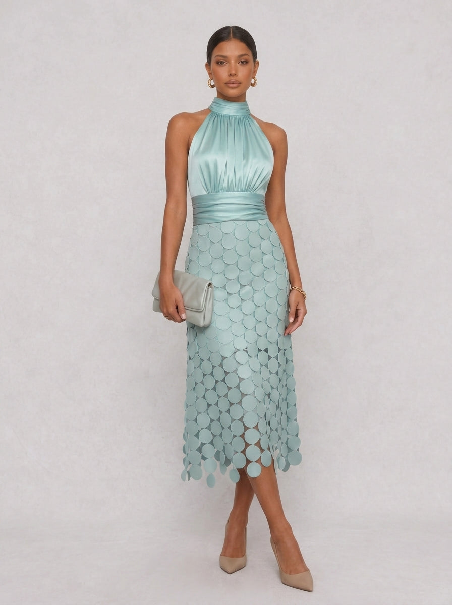 Leontine Rosette Satin Midi Dress