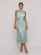 Leontine Rosette Satin Midi Dress