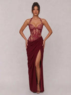 Theresa Lace Corset Slit Maxi Dress