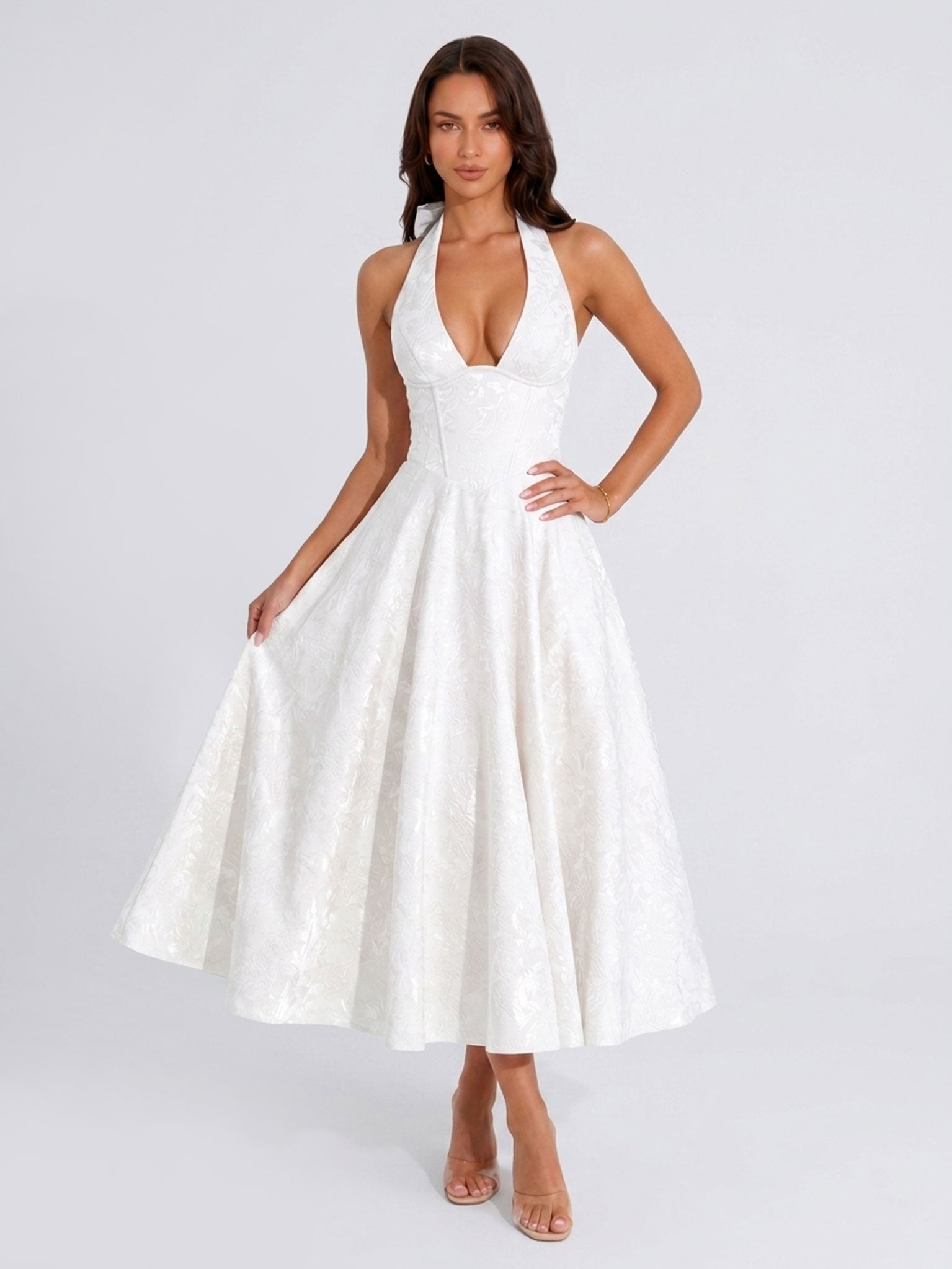 Eliska Jacquard Halter Midi Dress