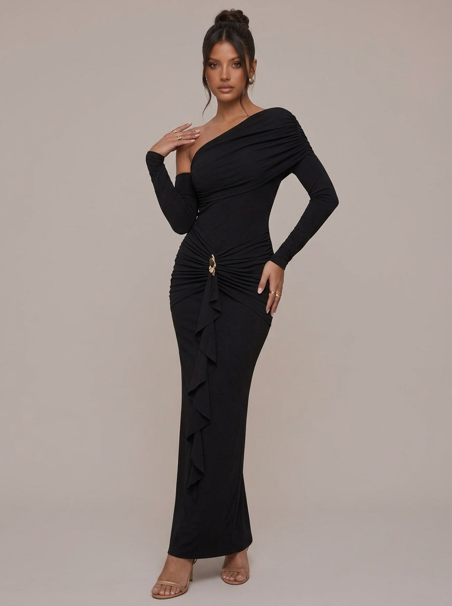 Gabija Asymmetric Ruched Maxi Dress