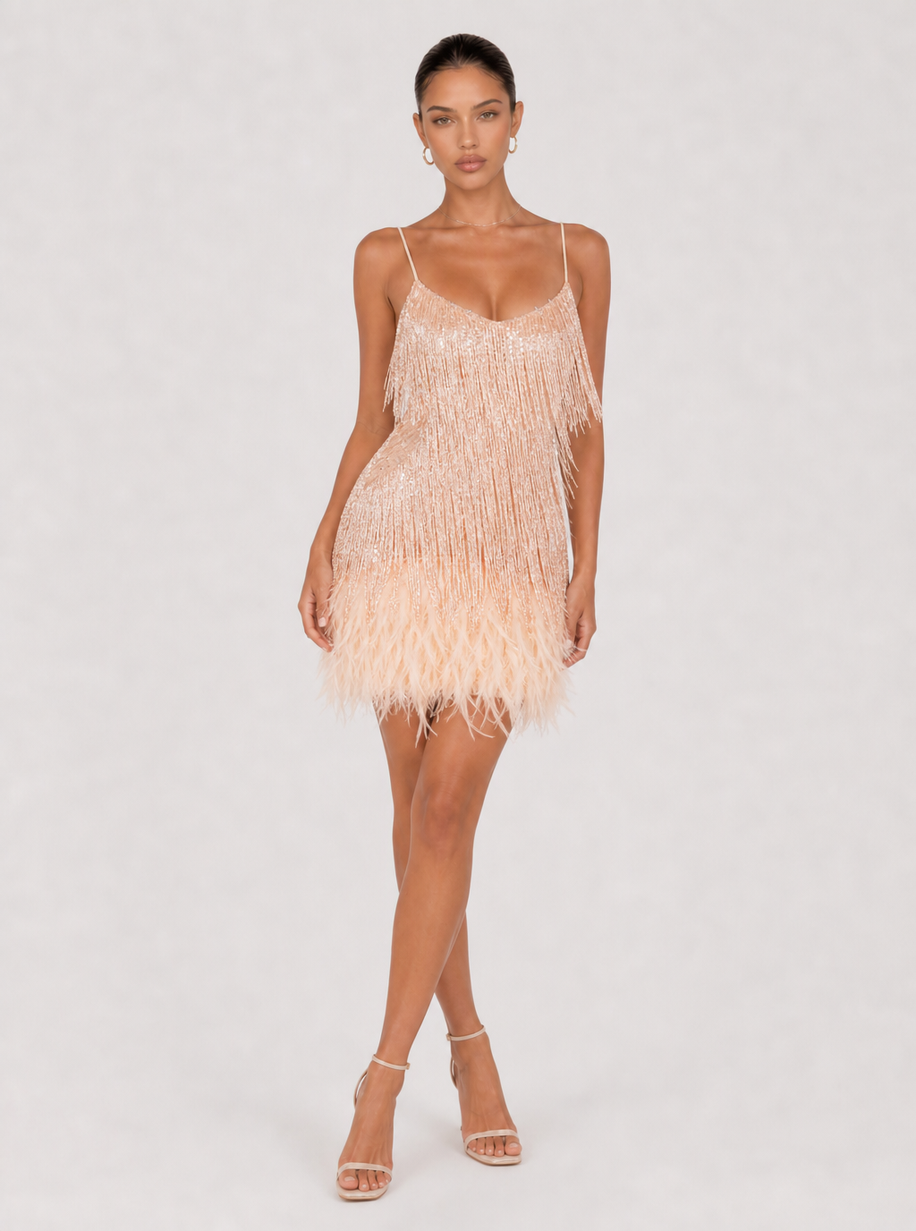 Zephrina Tavia feather sequin mini dress