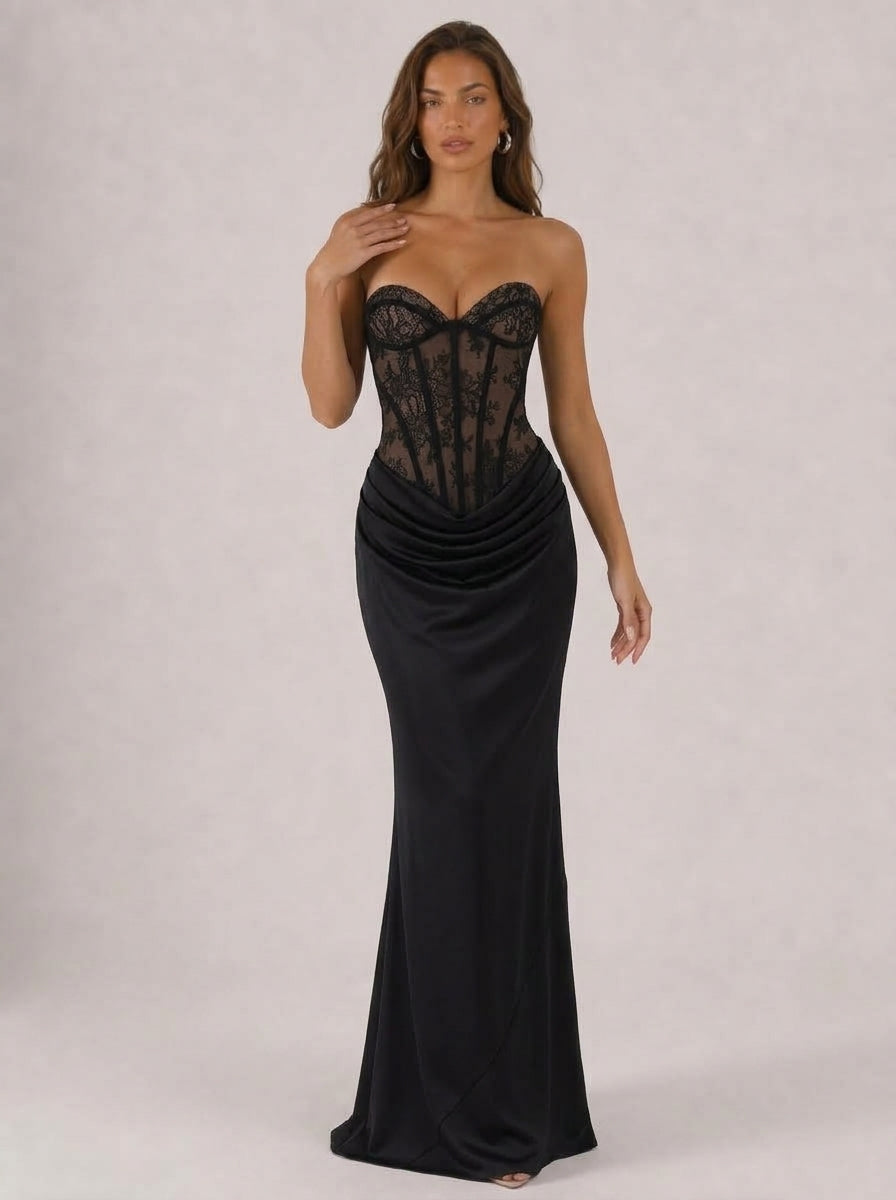 Zephrina Marcienne lace corset maxi dress in red