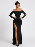 Zephrina Liora off-shoulder lace maxi dress in black