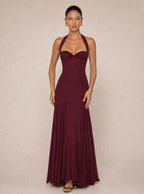 Zephrina Lisandra sweetheart halter maxi dress in burgundy
