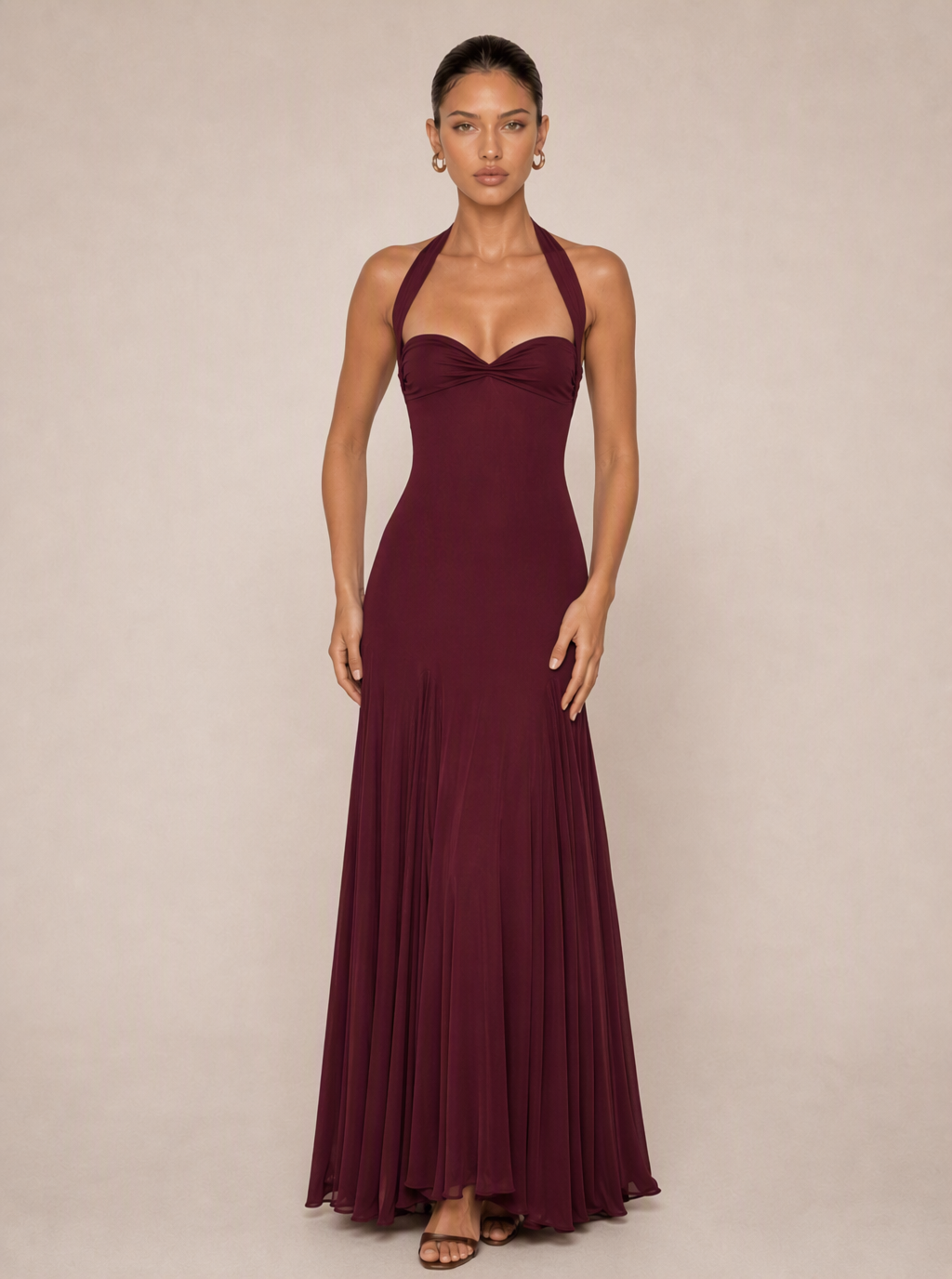 Zephrina Lisandra sweetheart halter maxi dress in burgundy