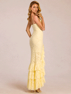 Evelyn Rüschenschlitz-Spitzen-Maxikleid