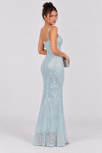 Zephrina Celandina patterned sequin maxi dress in sky blue
