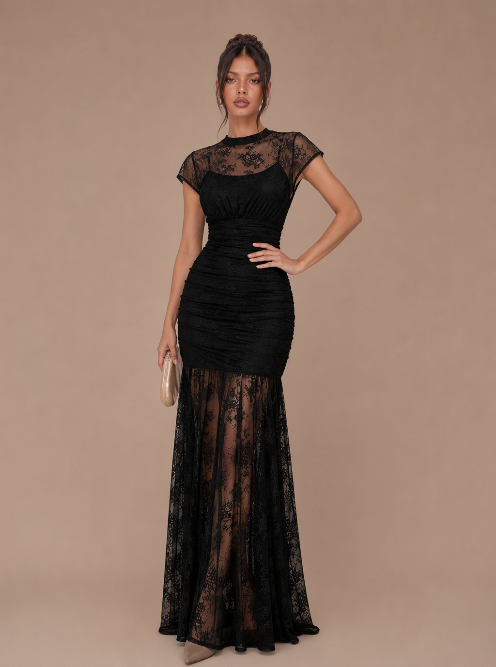 Zephrina Liorisse lace mesh maxi dress in black