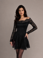 Zephrina Daria off-shoulder lace mini dress in black