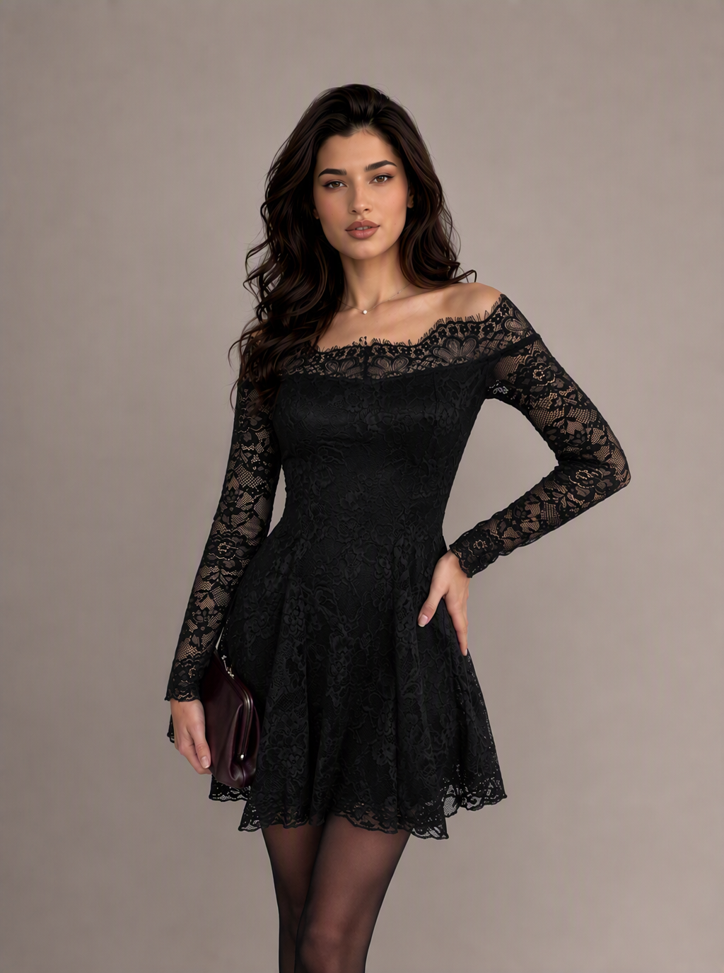 Zephrina Daria off-shoulder lace mini dress in black