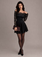 Zephrina Daria off-shoulder lace mini dress in black