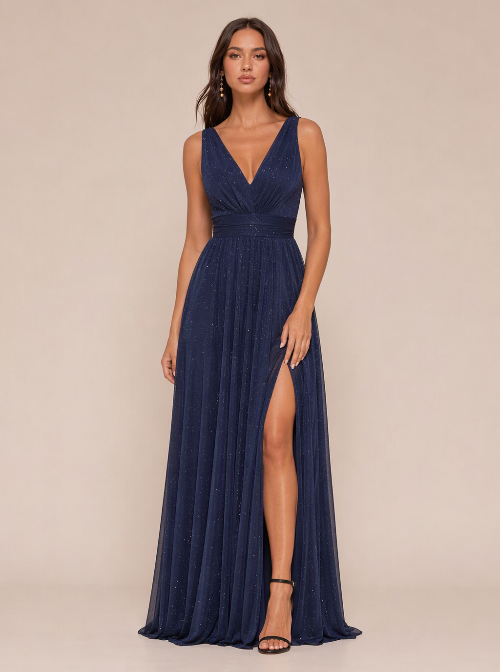 Zephrina Emiliana v-neck pleated maxi dress in navy