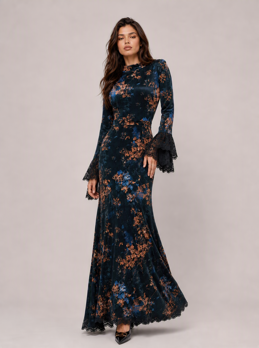 Zephrina Mavelle floral lace maxi dress in black