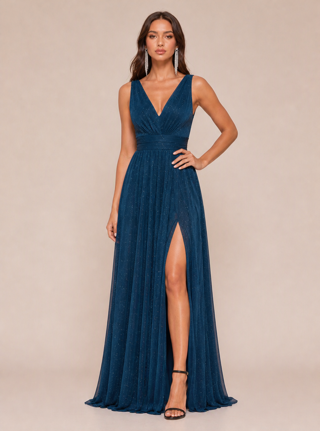 Zephrina Emiliana v-neck pleated maxi dress in navy