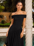 Off-Shoulder High-Slit Maxi Dress