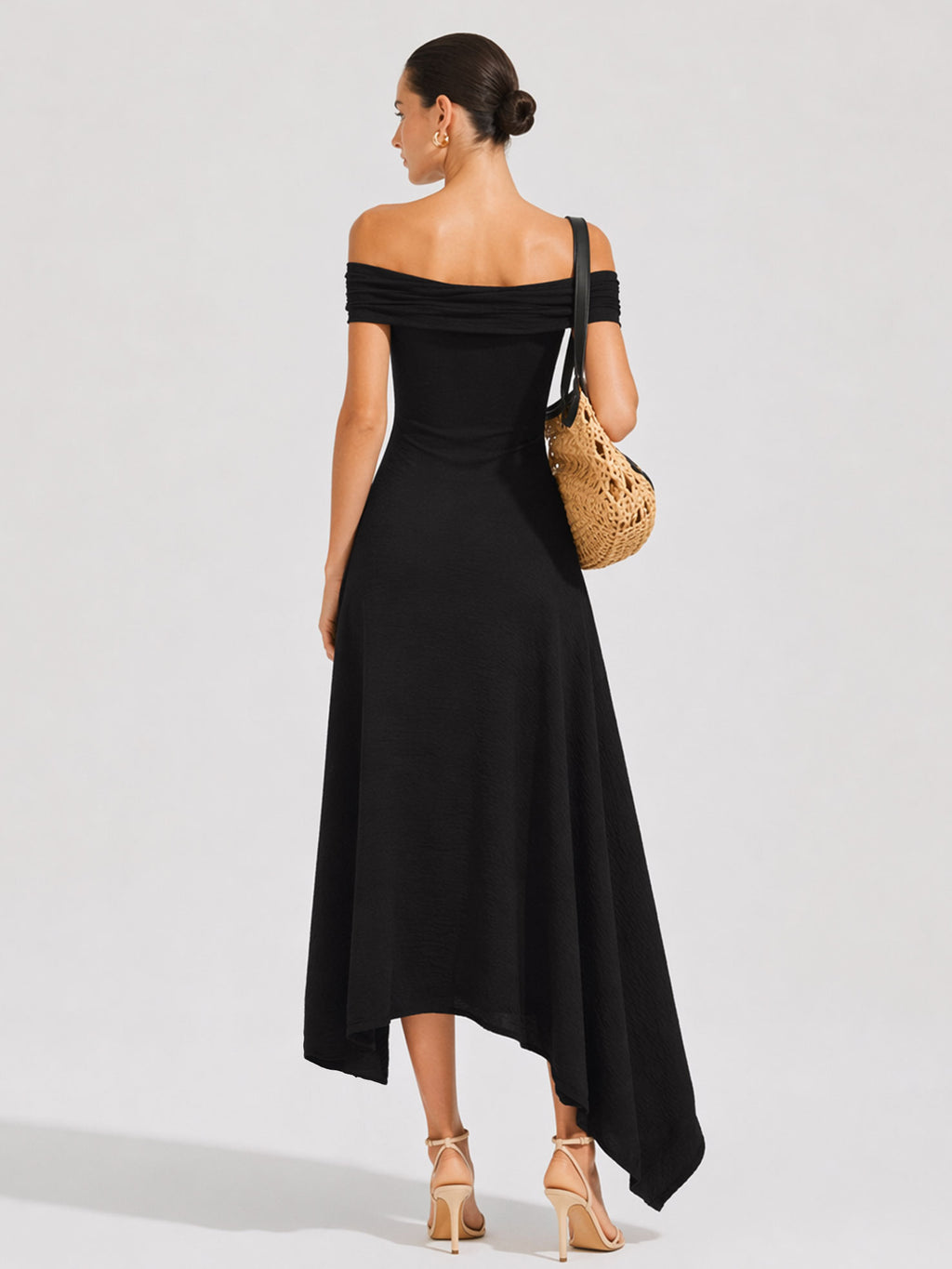 Off-Shoulder High-Slit Maxi Dress
