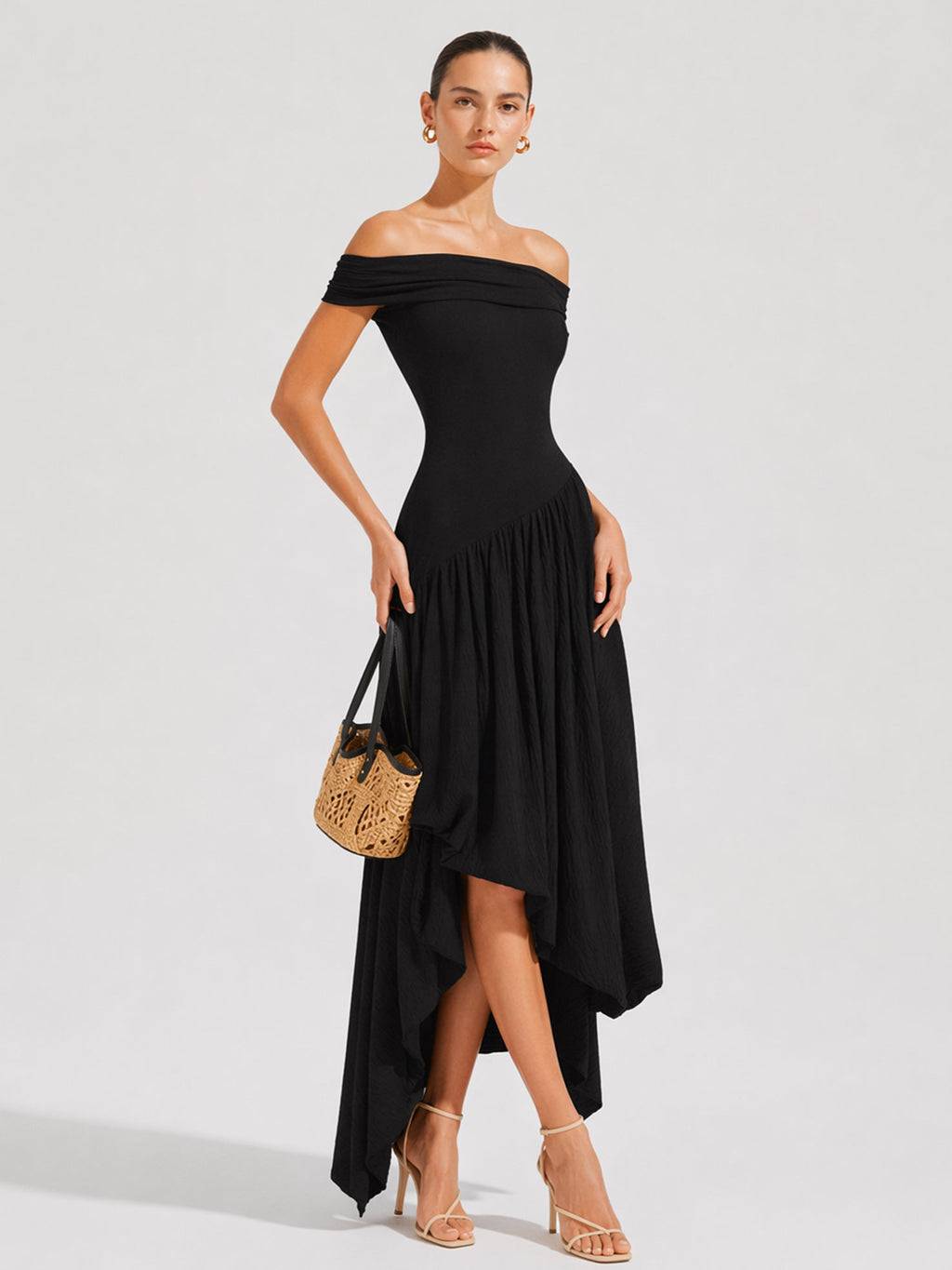 Off-Shoulder High-Slit Maxi Dress
