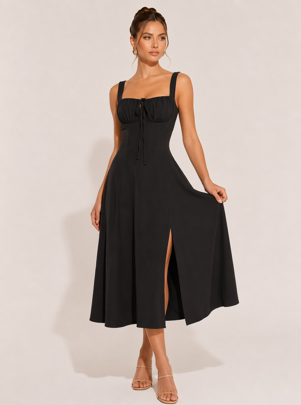 Olivia Ruched Square Neck Midi Dress