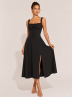 Olivia Ruched Square Neck Midi Dress