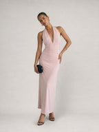 Aveline gerafftes Neckholder-Maxikleid
