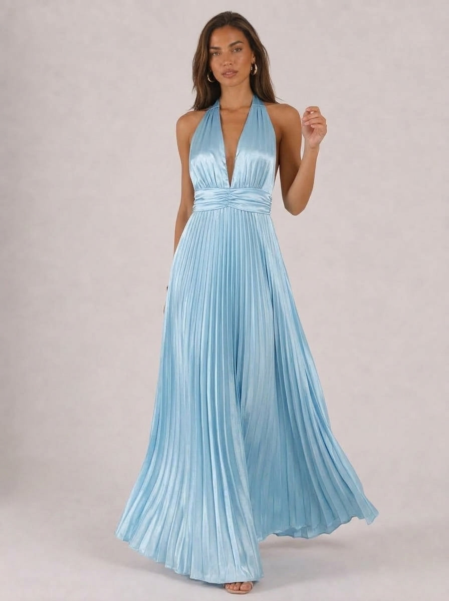 Zephrina Avenelle pleated satin maxi dress