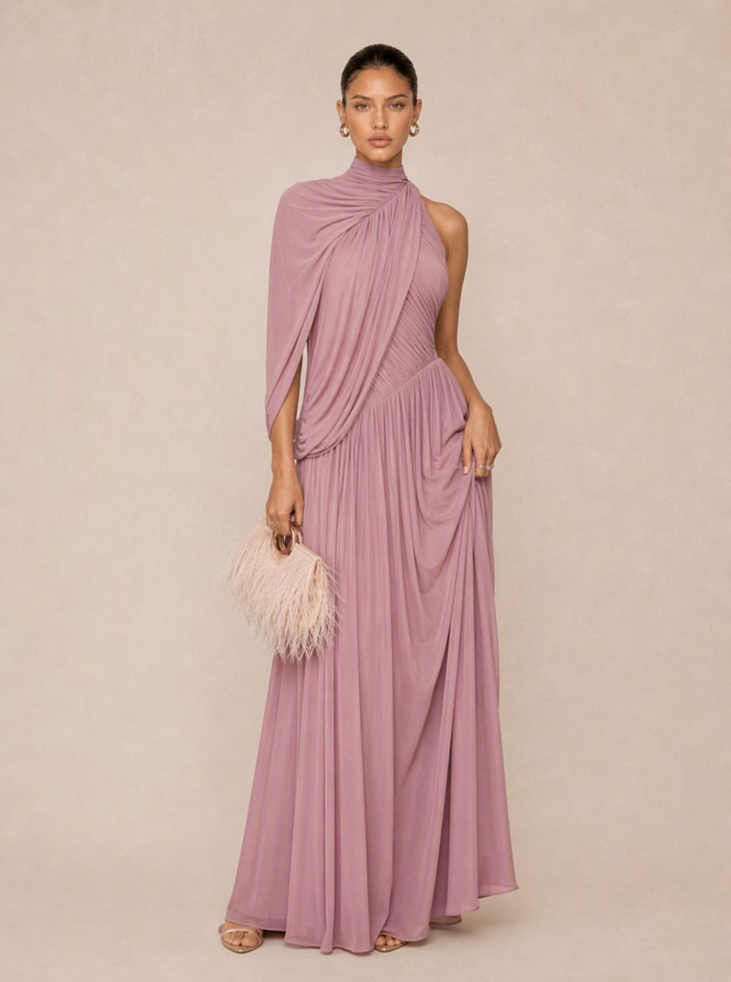 Zephrina Felicity asymmetric cape maxi dress in peach