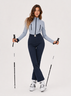 Zephrina Valeska graphic-panel belted one-piece ski suit with navy flared legs