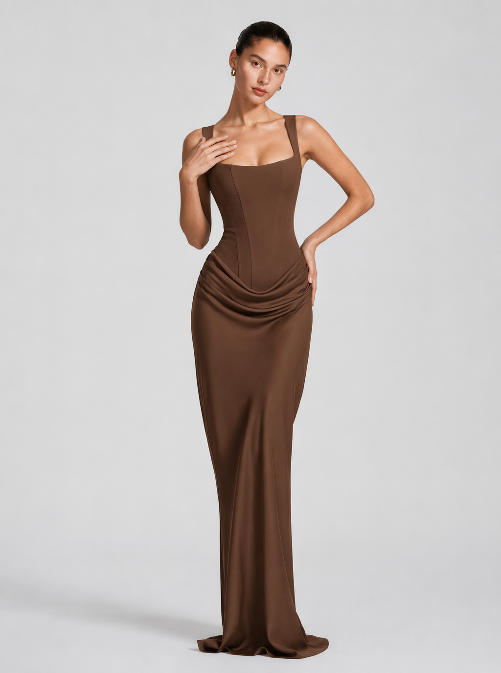 Coralie Draped Satin-Look Maxi Dress