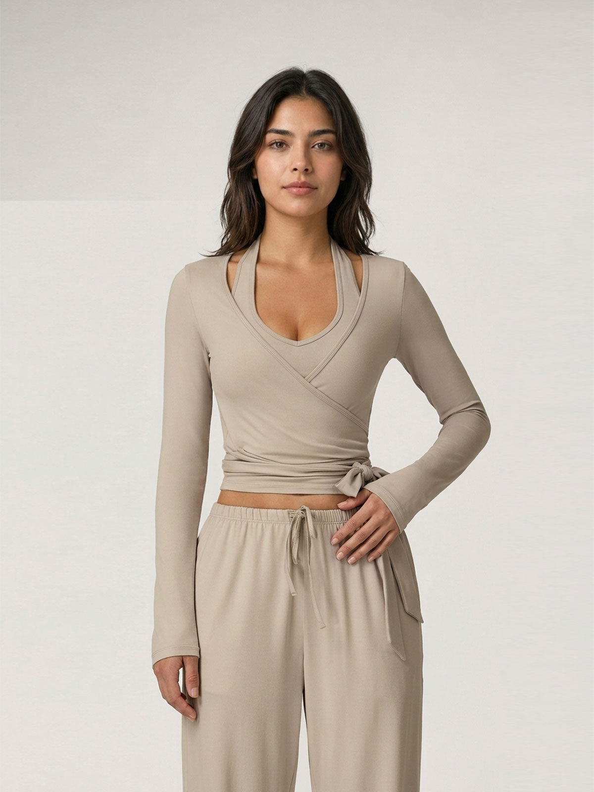 Ballet-Inspired Wrap Long-Sleeve Crop Top