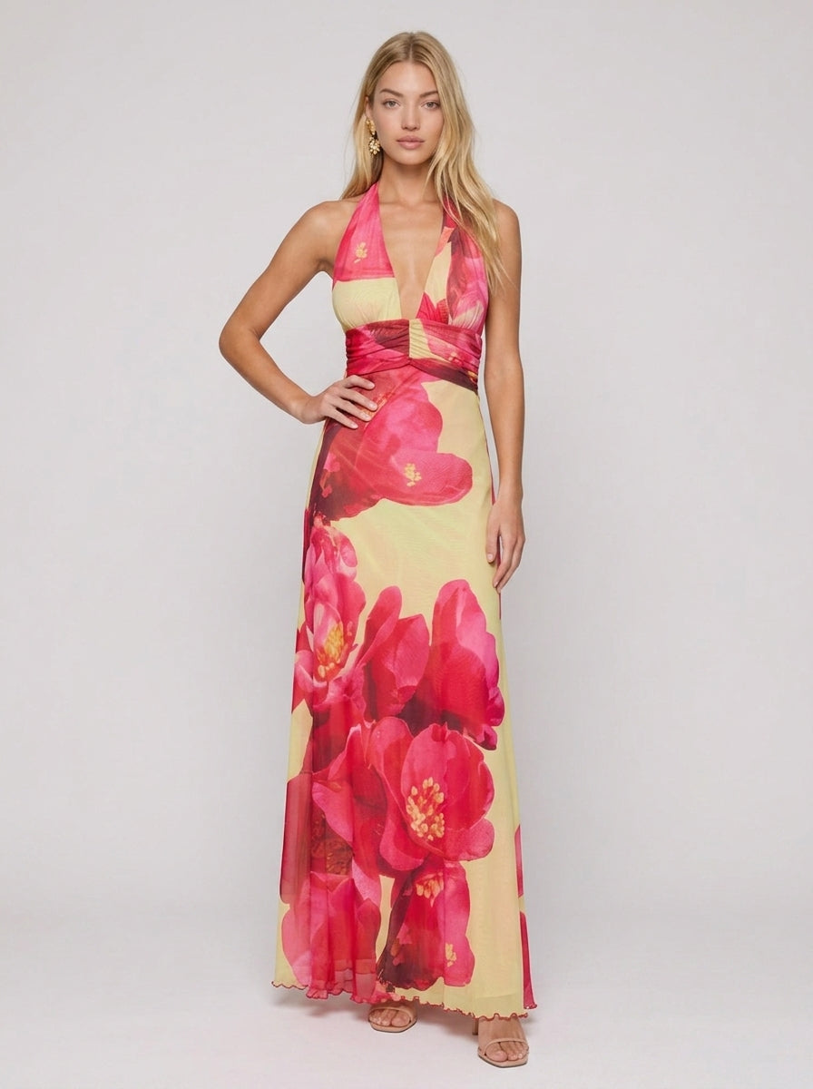 Serena Floral Halter Maxi Dress