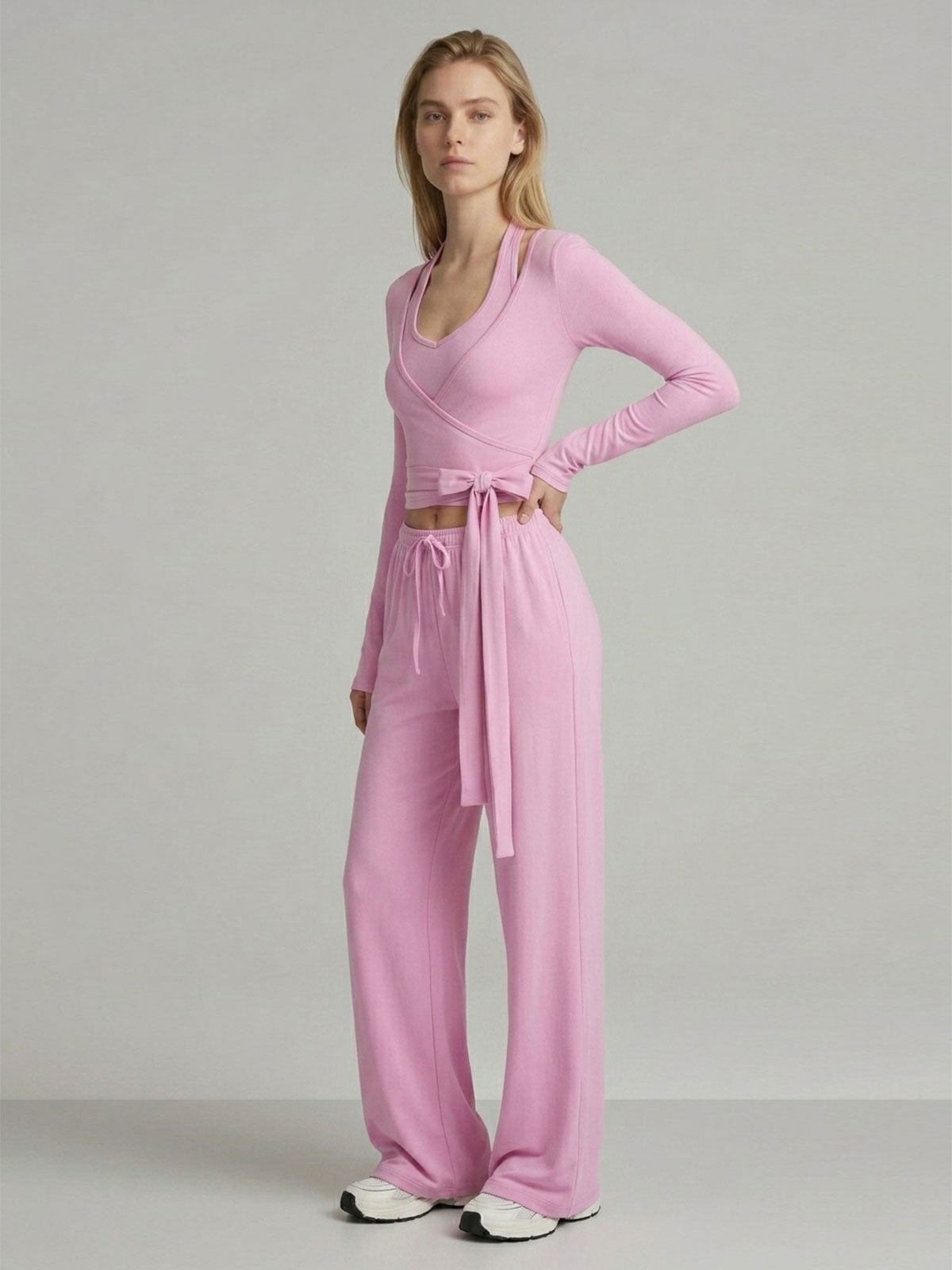 Ballet-Inspired Wrap Top & Wide-Leg Pants Set