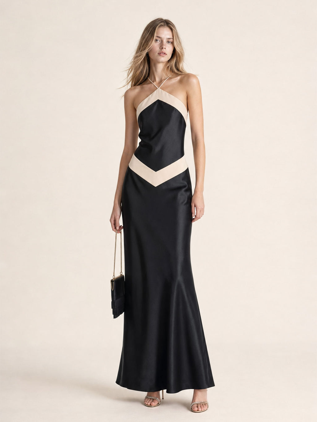 Paloma Neckholder-Maxikleid mit Kontrast