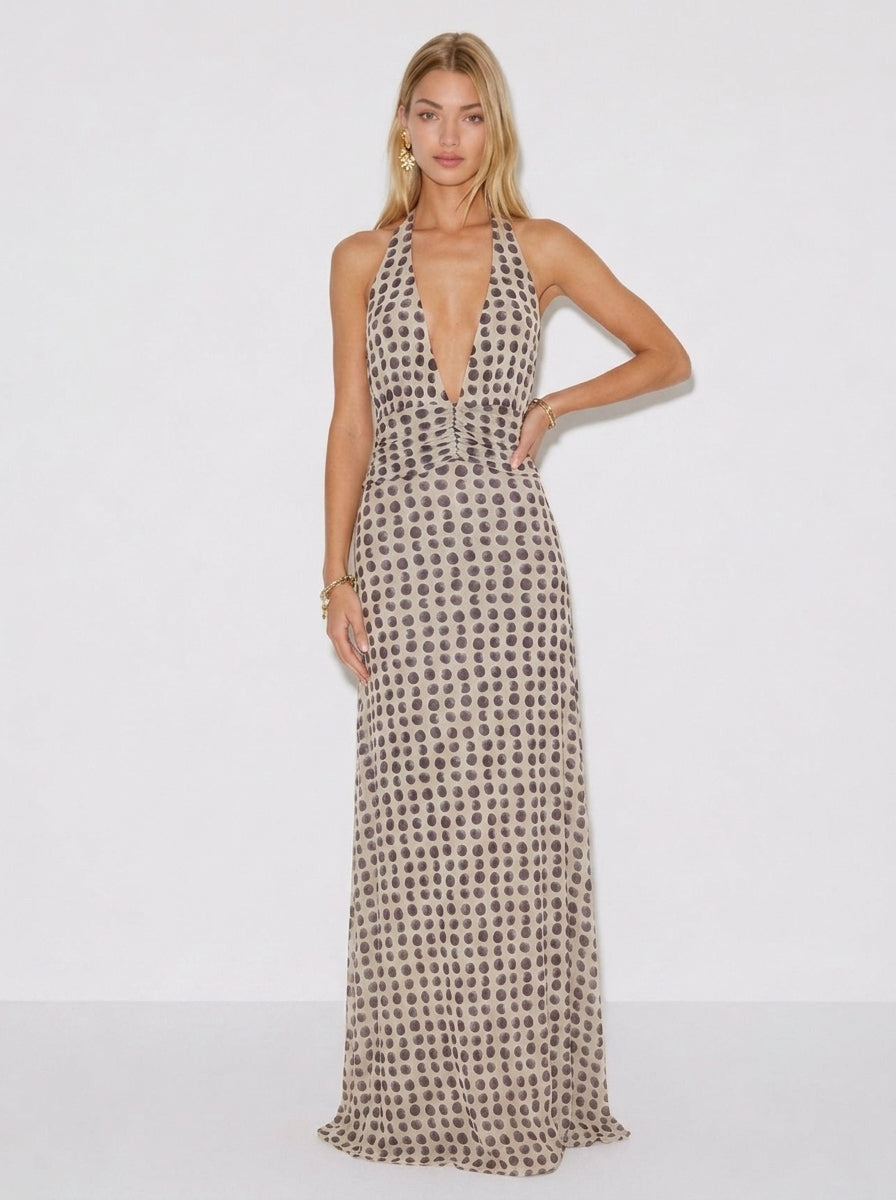 Serena geblümtes Neckholder-Maxikleid