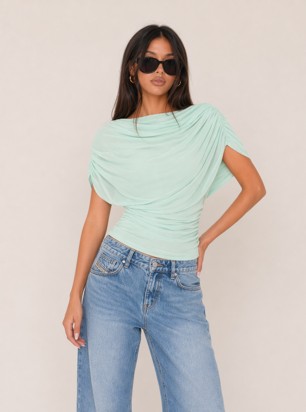 Reese Drapierter Mesh-Top
