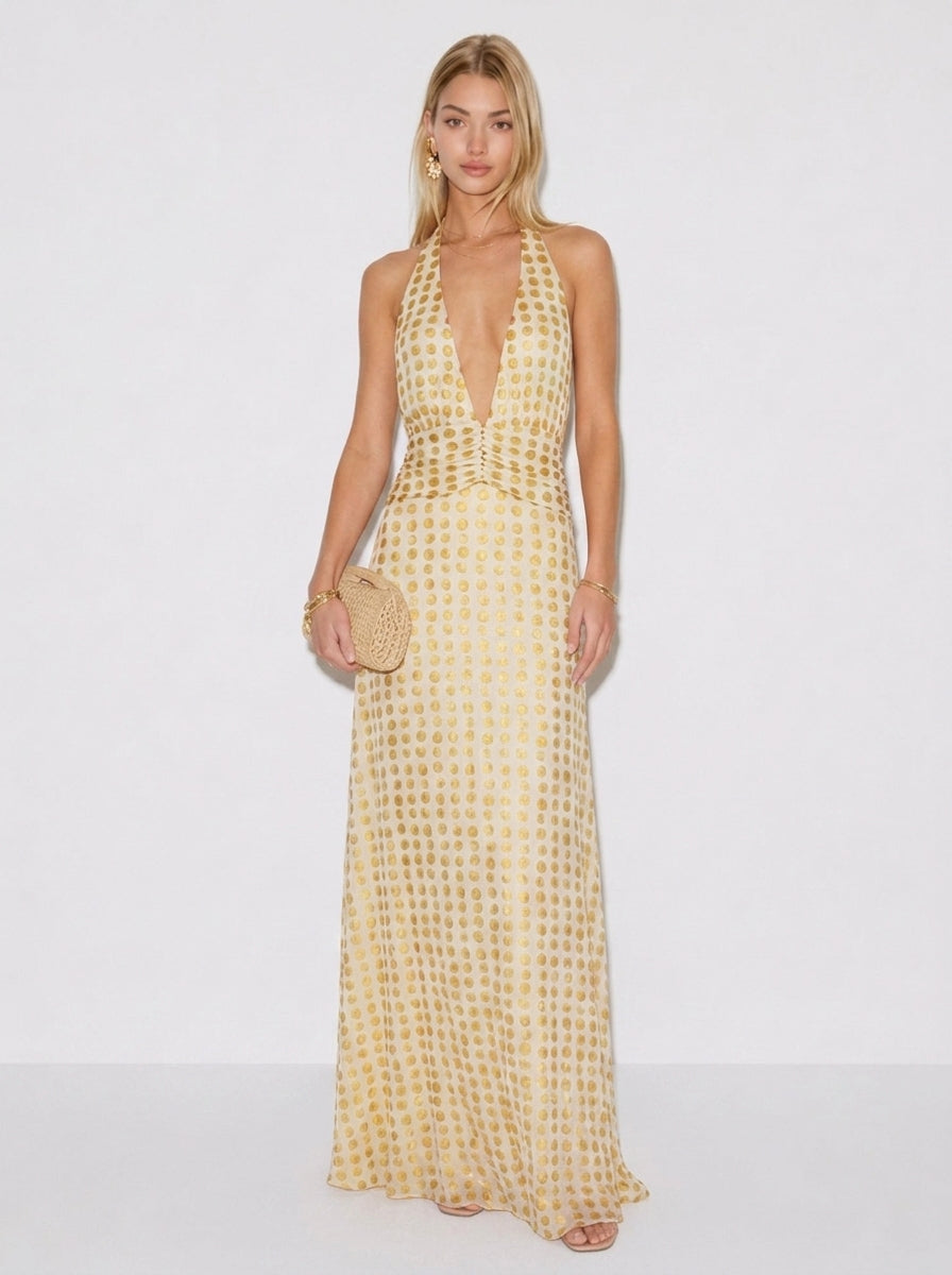 Serena geblümtes Neckholder-Maxikleid