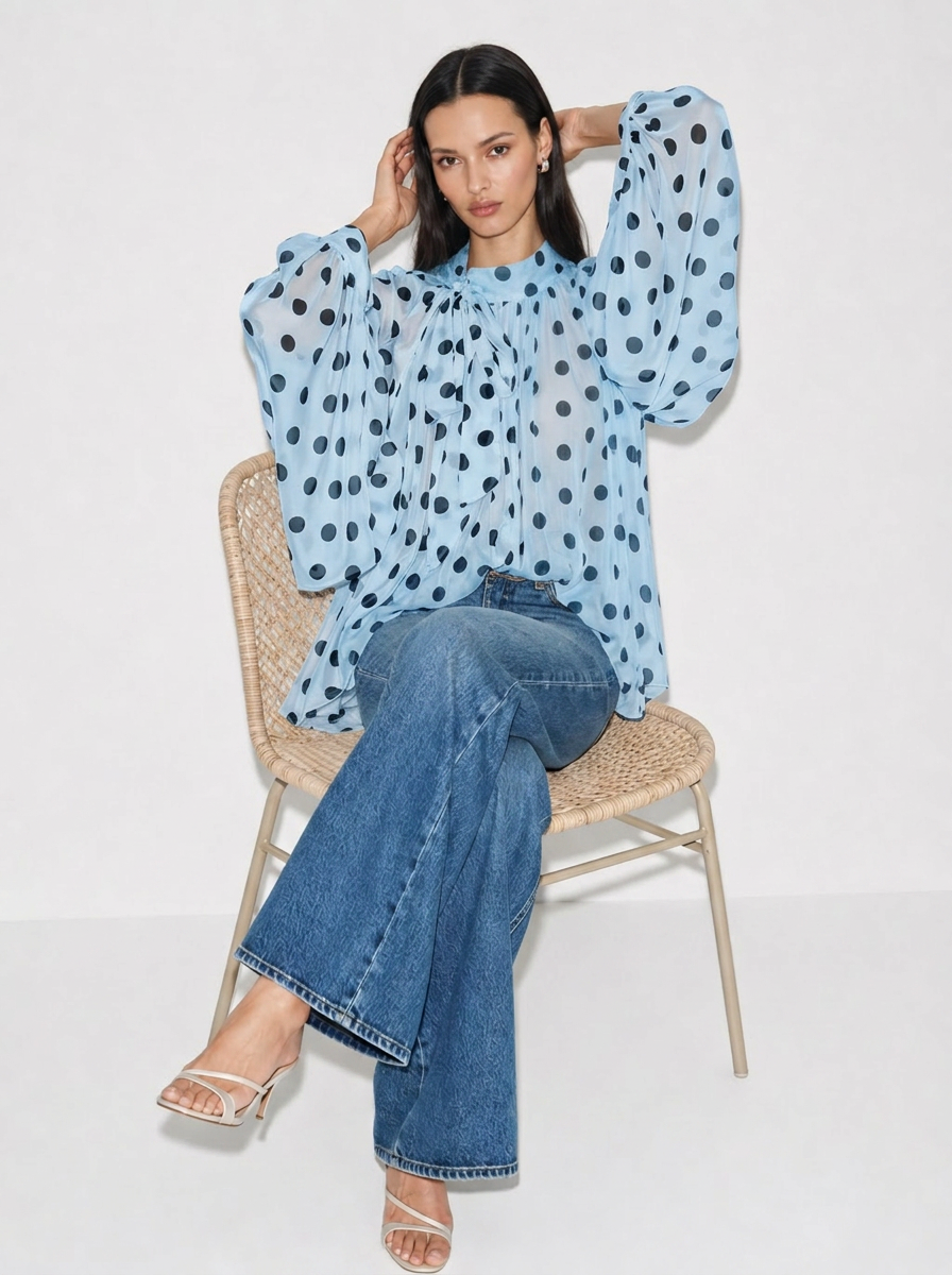 Camille Polka Dot Tie Neck Blouse