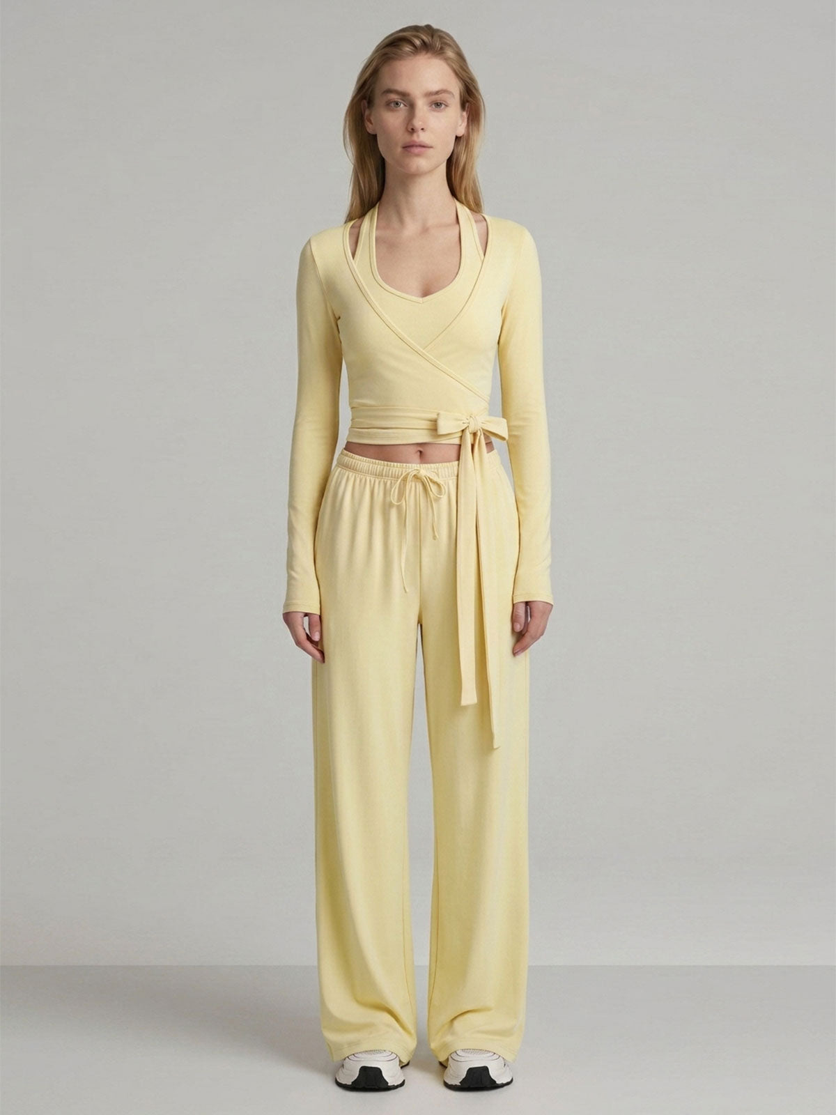 Ballet-Inspired Wrap Top & Wide-Leg Pants Set
