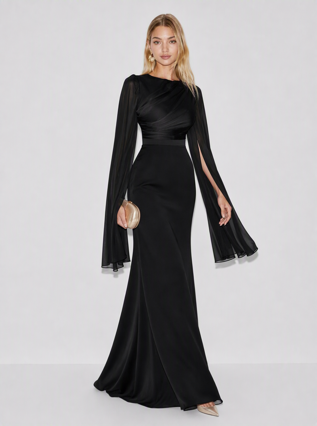 Fallon Satin Cape Sleeve Maxi Dress