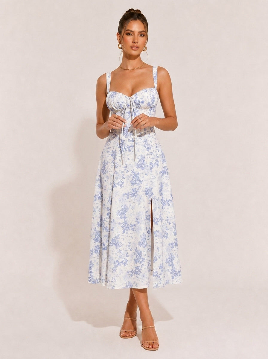 Olivia Midi-Kleid mit Raffung und eckigem Ausschnitt
