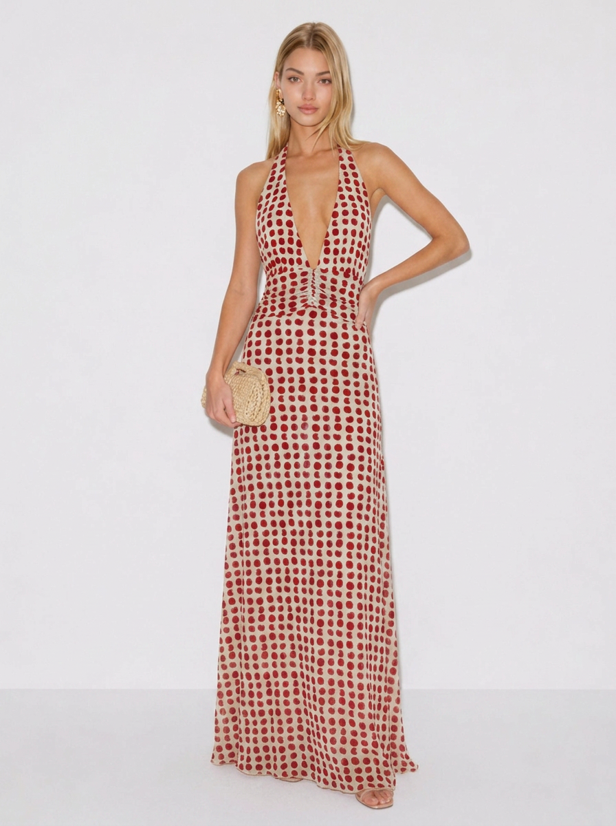 Serena geblümtes Neckholder-Maxikleid