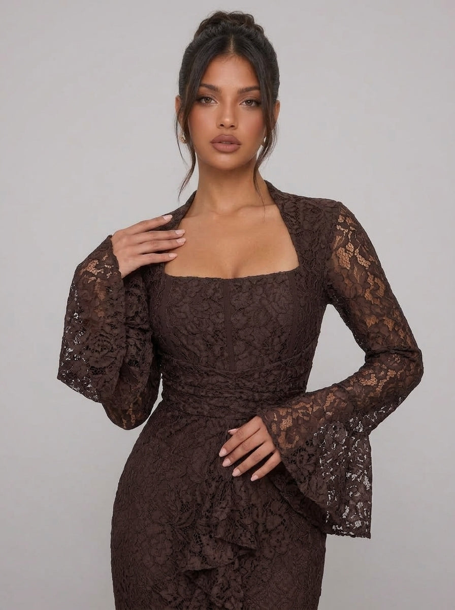 Zephrina Elarienne lace mermaid maxi dress in brown