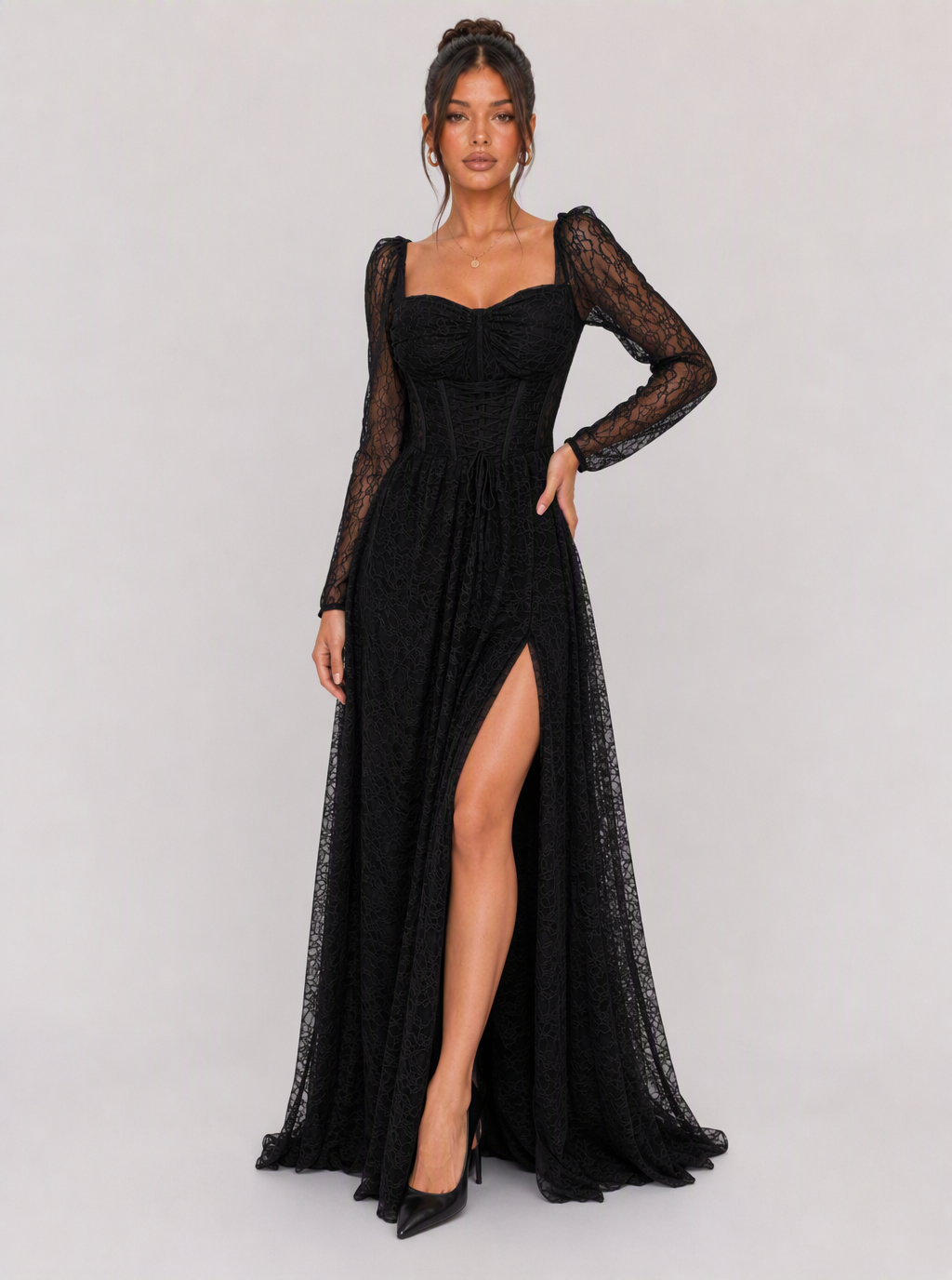 Zephrina Fiora lace high-slit maxi dress