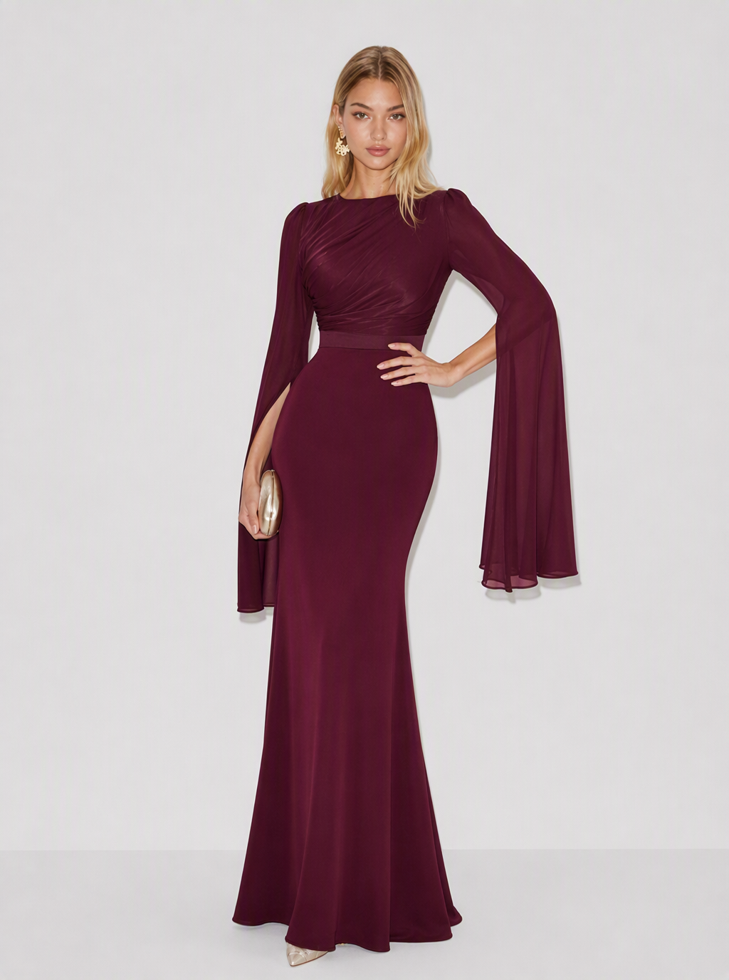 Zephrina Evelina satin cape sleeve maxi dress
