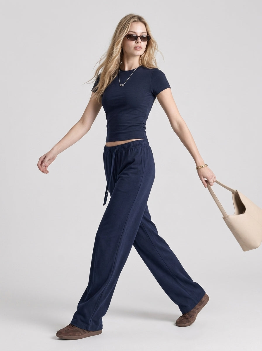 Fitted Short-Sleeve Tee & Straight-Leg Pants Set