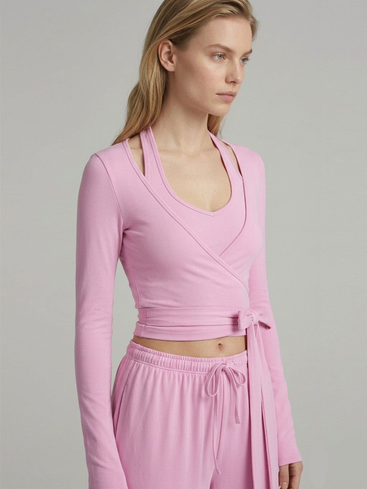 Ballet-Inspired Wrap Top & Wide-Leg Pants Set