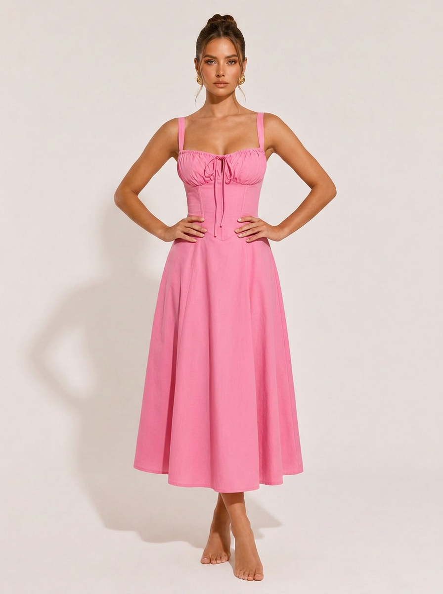 Olivia Midi-Kleid mit Raffung und eckigem Ausschnitt
