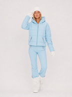 Zephrina Ingunn pastel quilted ski set with hooded jacket and flared pants in blue